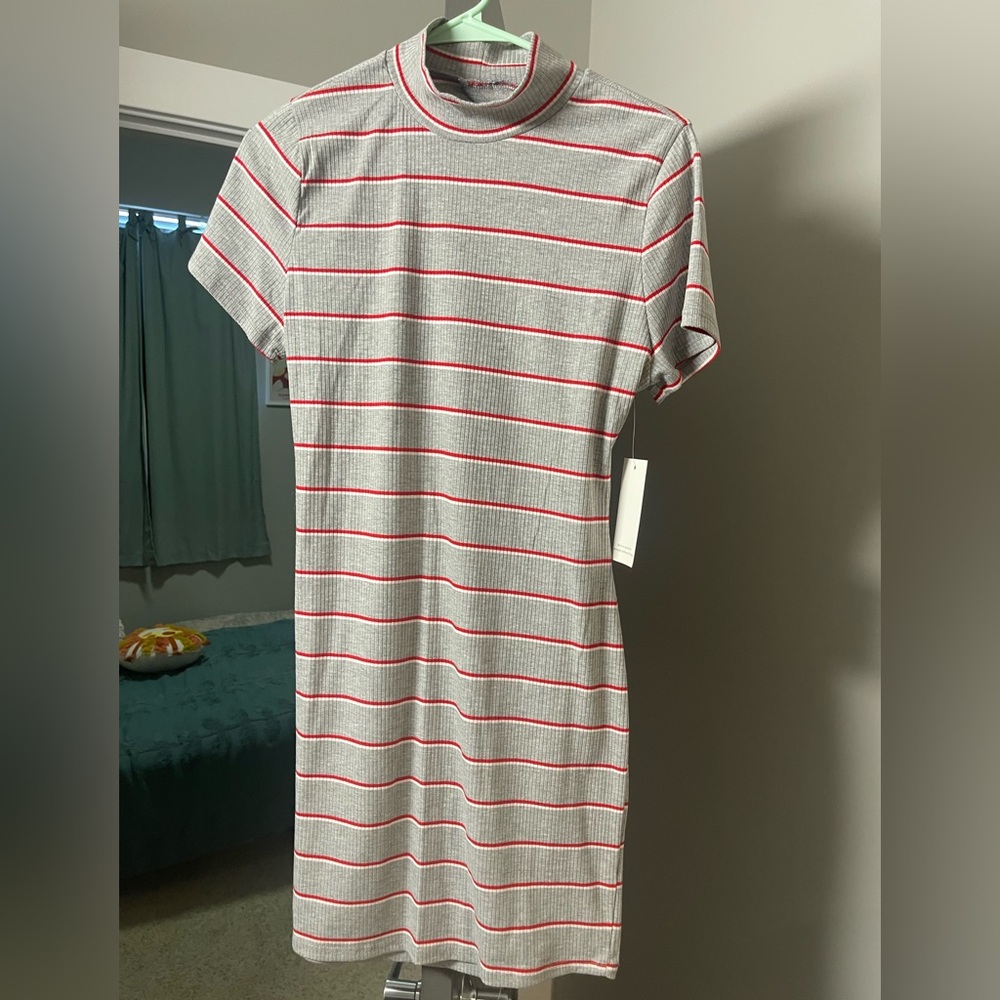 NWT Striped Mock Neck Ribbed Knit Bodycon Dress